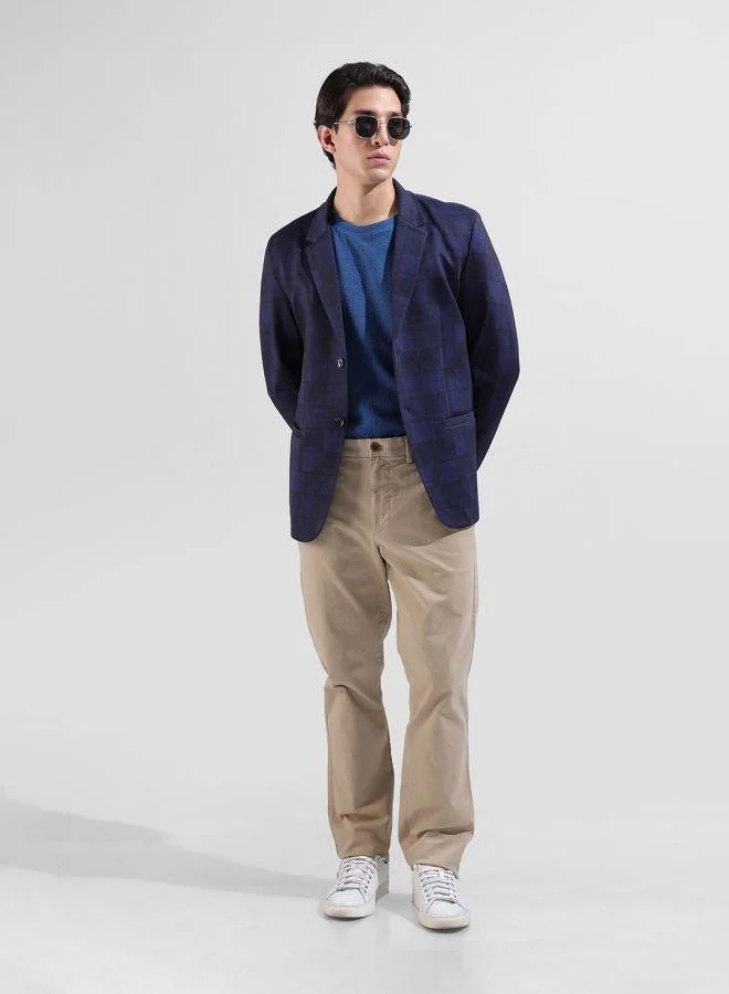 The Indian Garage Co  Men Comfort Fit Checked Notch Collar Full Sleeves Blazer for Men | Best Price UAE